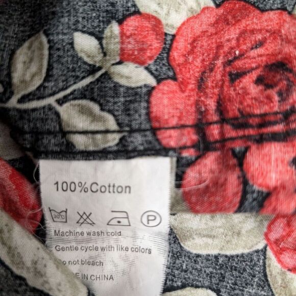 Premium quality rose floral long sleeve cotton button down shirt size S/M - Picture 9 of 11